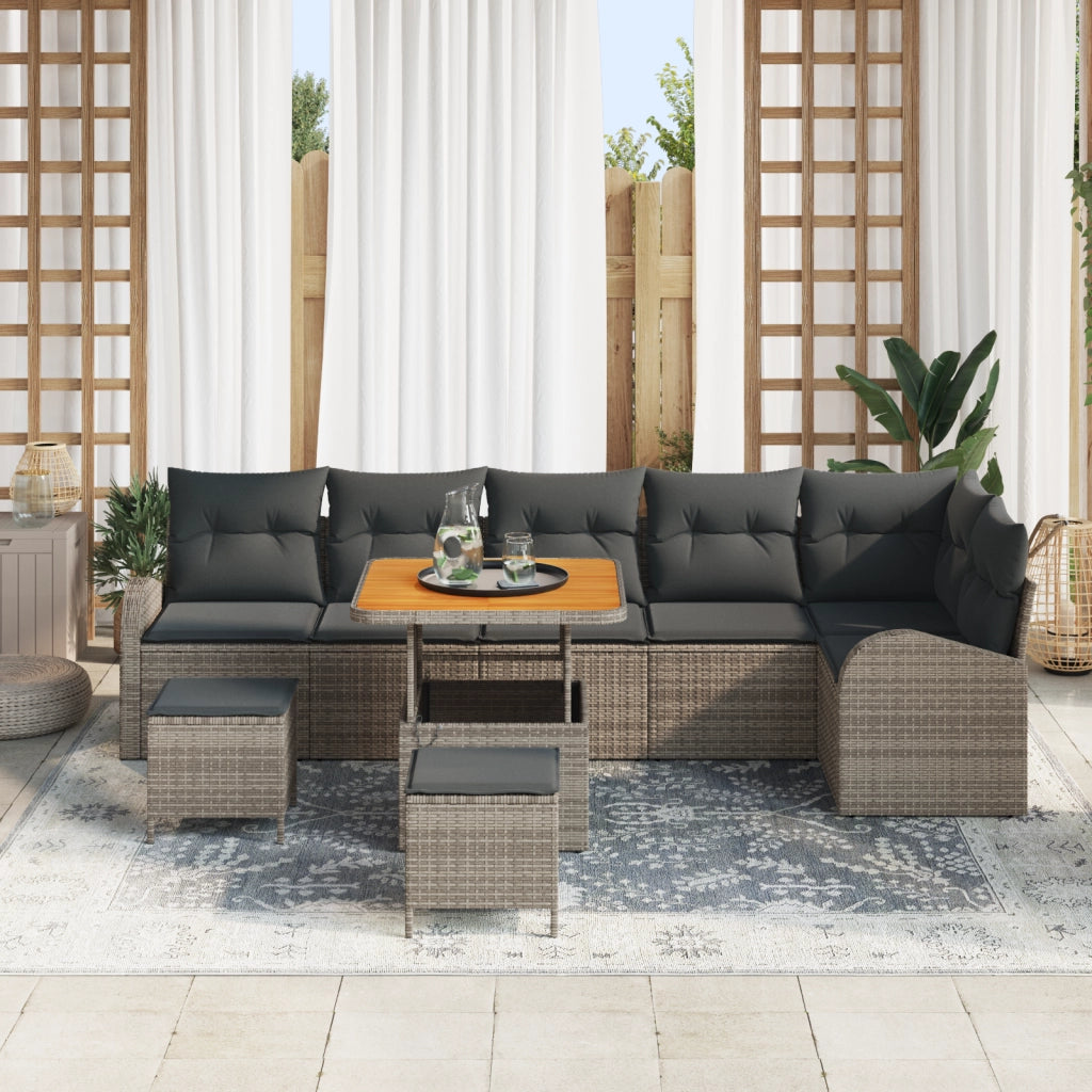Set Divano da Giardino 9 Pezzi con Cuscini Grigio Polyrattan
