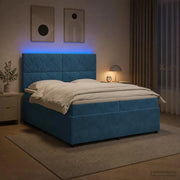 Letto Box Spring LED con Materasso Blu 200 x 200 cm Velluto 3456147