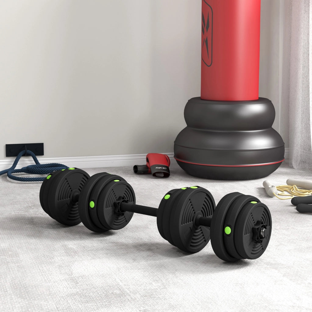 Set 2 in 1 con 2 Manubri Convertibili in Bilanciere Peso Totale 25 kg e Dischi Pesi Regolabili Nero