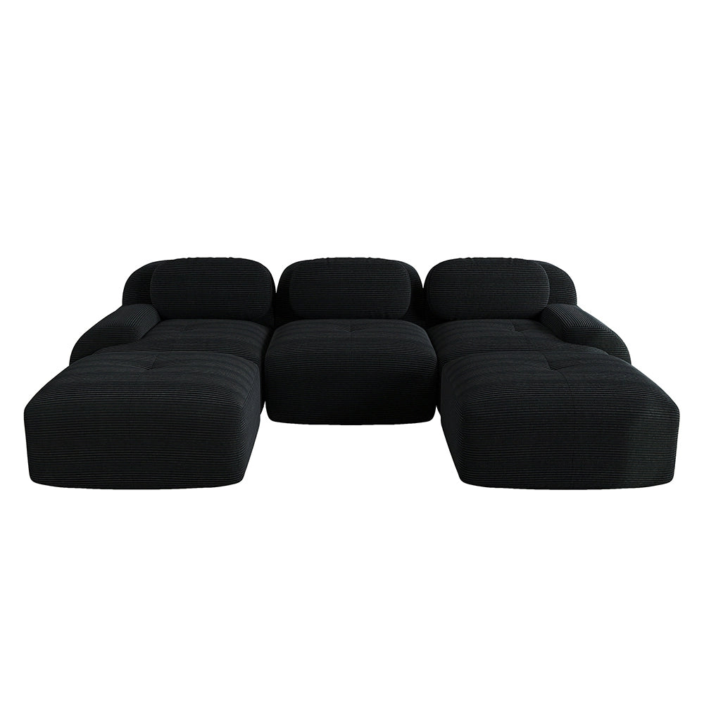 Divano modulare a U in velluto - Xylo - Senza montaggio, antiscivolo, braccioli XL, 32D, nero