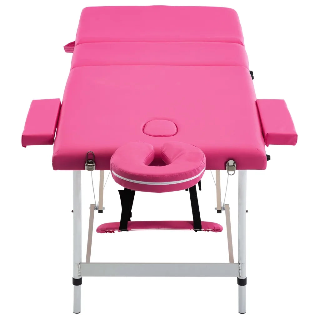 Lettino da Massaggio a 3 Sezioni in Alluminio Rosa 110197
