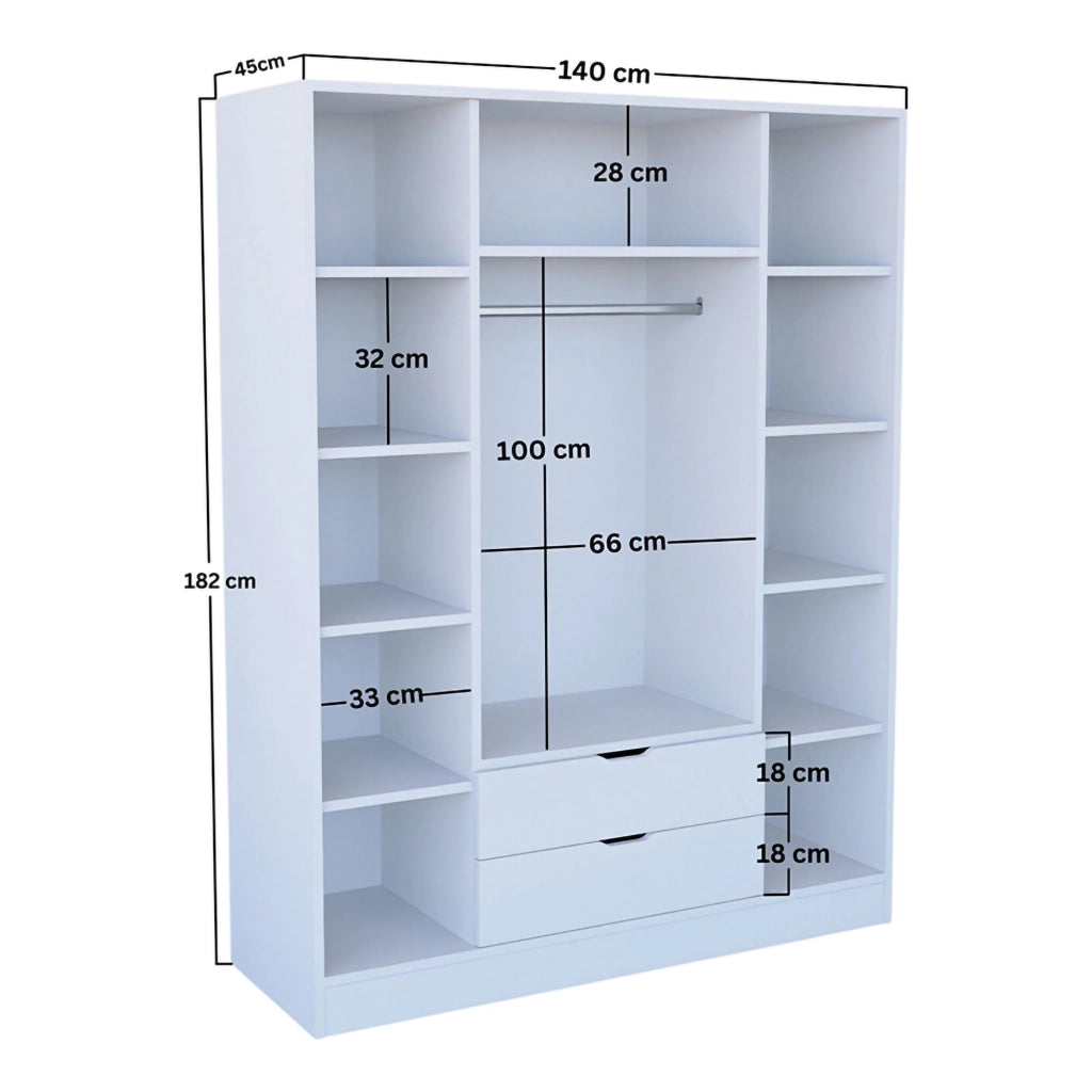 Armadio Camera da Letto Paterno, Guardaroba Grande Appendiabiti, 140x182h cm Bianco