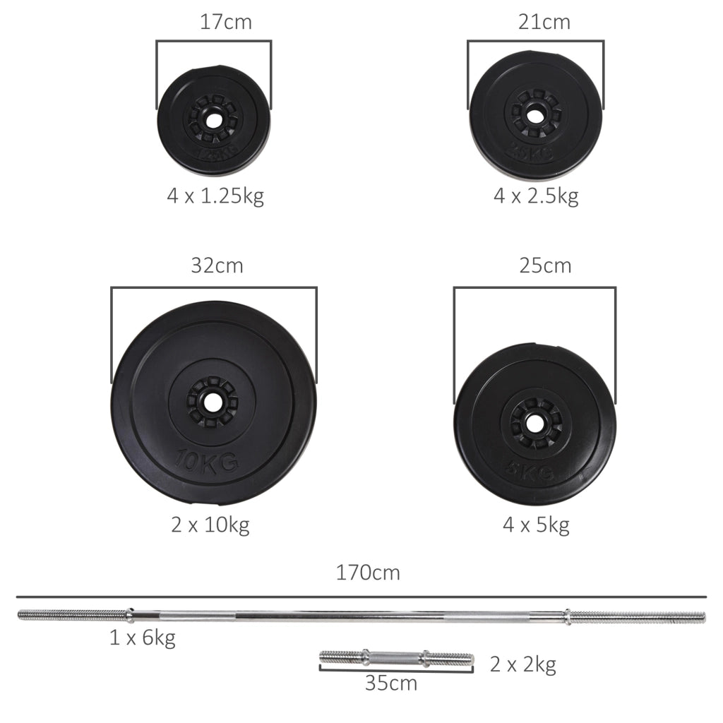Set di Pesi 55 kg con Mancuernas e Barra ¨C zephmum ¨C Nero, Ajustable, 170 cm