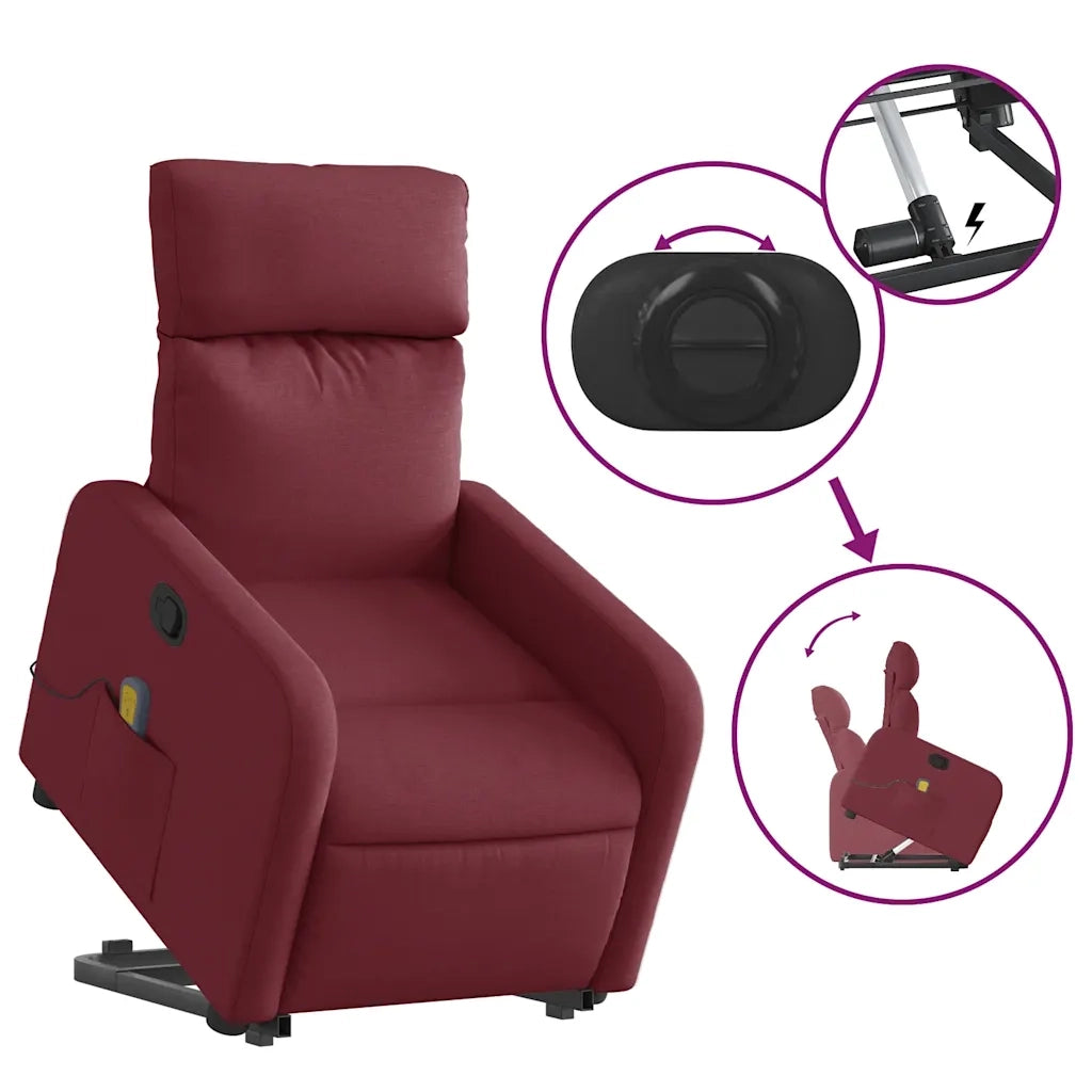 Poltrona | Sedia Relax Alzapersona Massaggio Reclinabile Rosso Vino Tessuto
