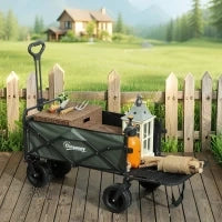 Carrello da Giardino da 95L Pieghevole con Pannello Apribile, in Acciaio e Poliestere, 125x48x78-102 cm, Verde