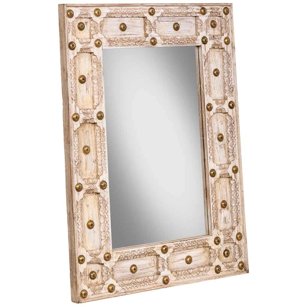 Specchio in legno marrone fatto a mano, 80x4x107h cm
