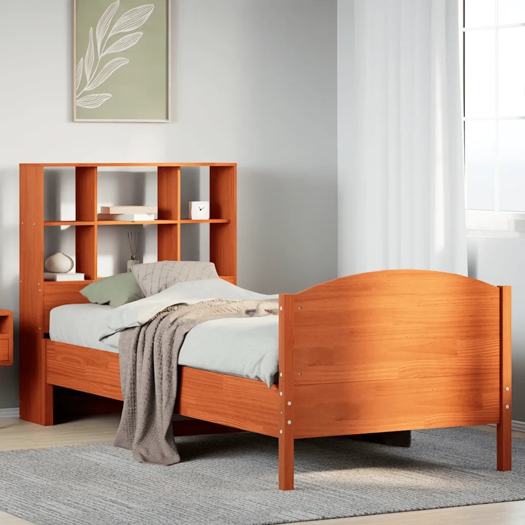vidaXL Letto Libreria senza Materasso Marrone Cera 100x200 cm in Pino