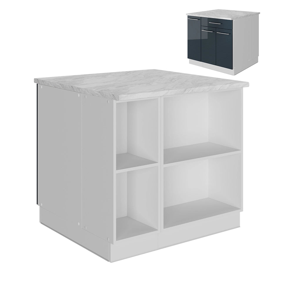 Isola da cucina Fame-Line Blu scuro lucido/Bianco 90 cm con cassetto, senza piano di lavoro Vicco