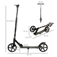 Monopattino per Bambini 7-14 Anni con Manubrio Regolabile su 3 Altezze, 86x35x93/98/103 cm, Nero