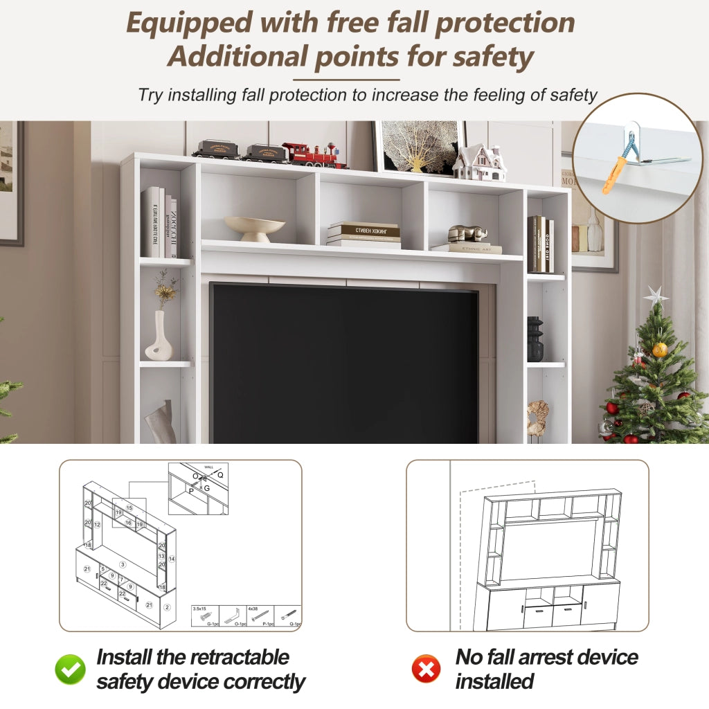 Mobile porta tv con 2 ante, 2 cassetti e 11 vani, per soggiorno, in pannello truciolare, bianco, 180 × 35 × 170 cm