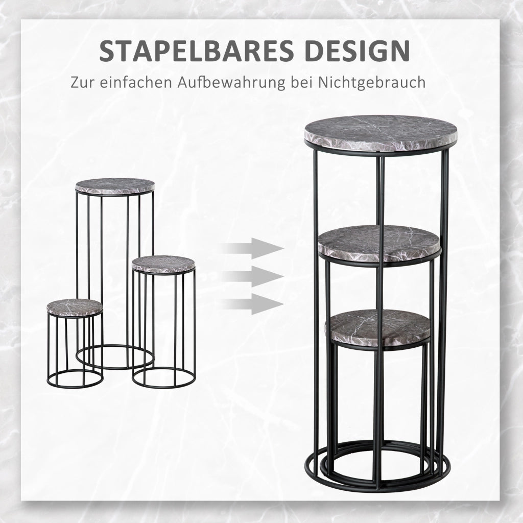 Set 3 Supporti per Piante ¨C Xylo ¨C Metallo Effetto Marmo Nero e Grigio Impilabili