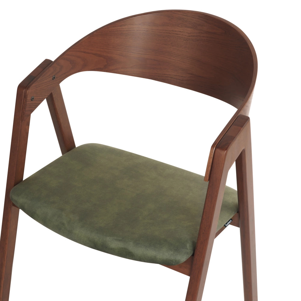 Set di 2 sedie da pranzo in legno scuro e compensato verde in tessuto di velluto poliestere con gambe in legno di gomma in stile retrò tradizionale