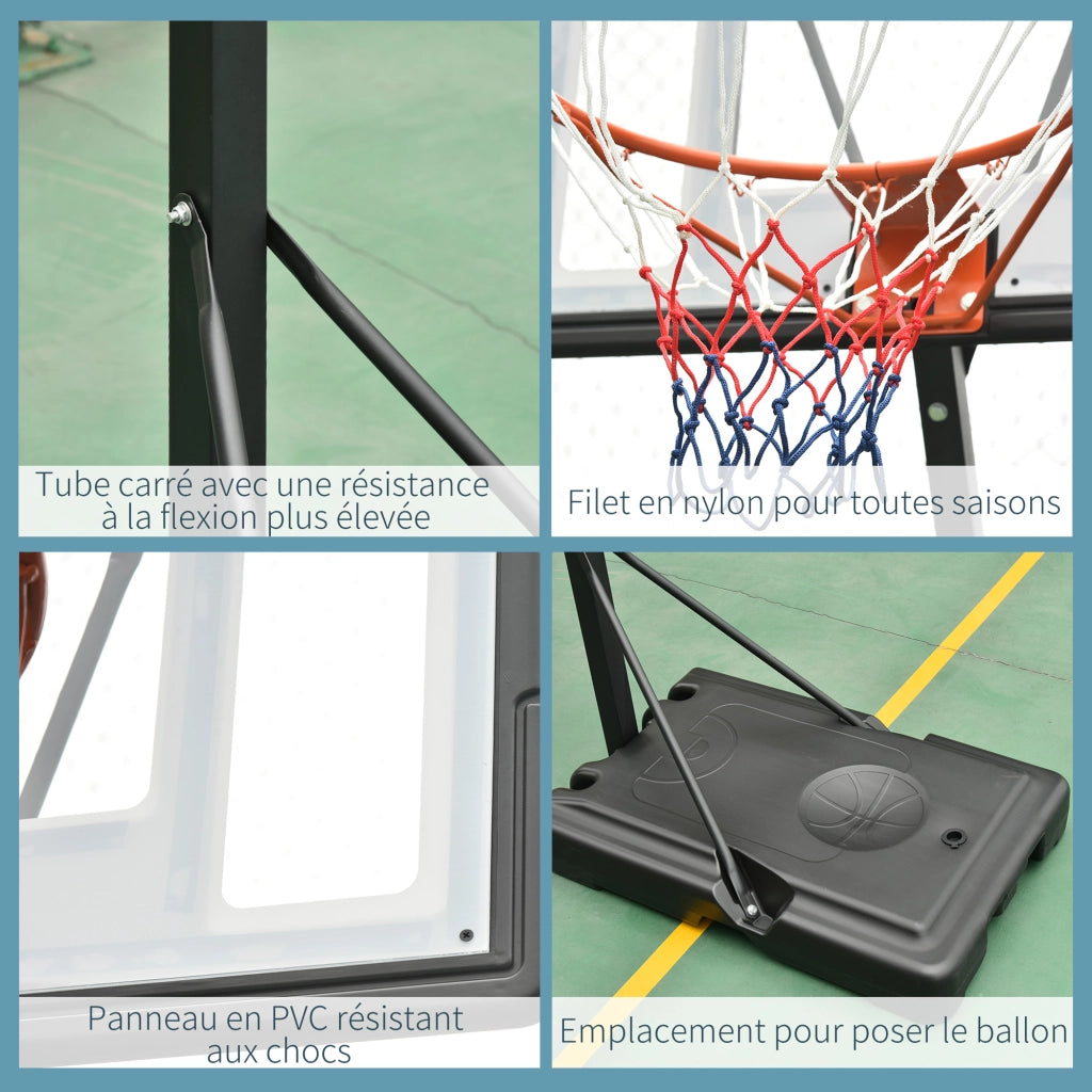 Panier de Basket con Pannello e Base Mobile ¨C zephmum ¨C Nero Bianco Regolabile 2.55-3.05m