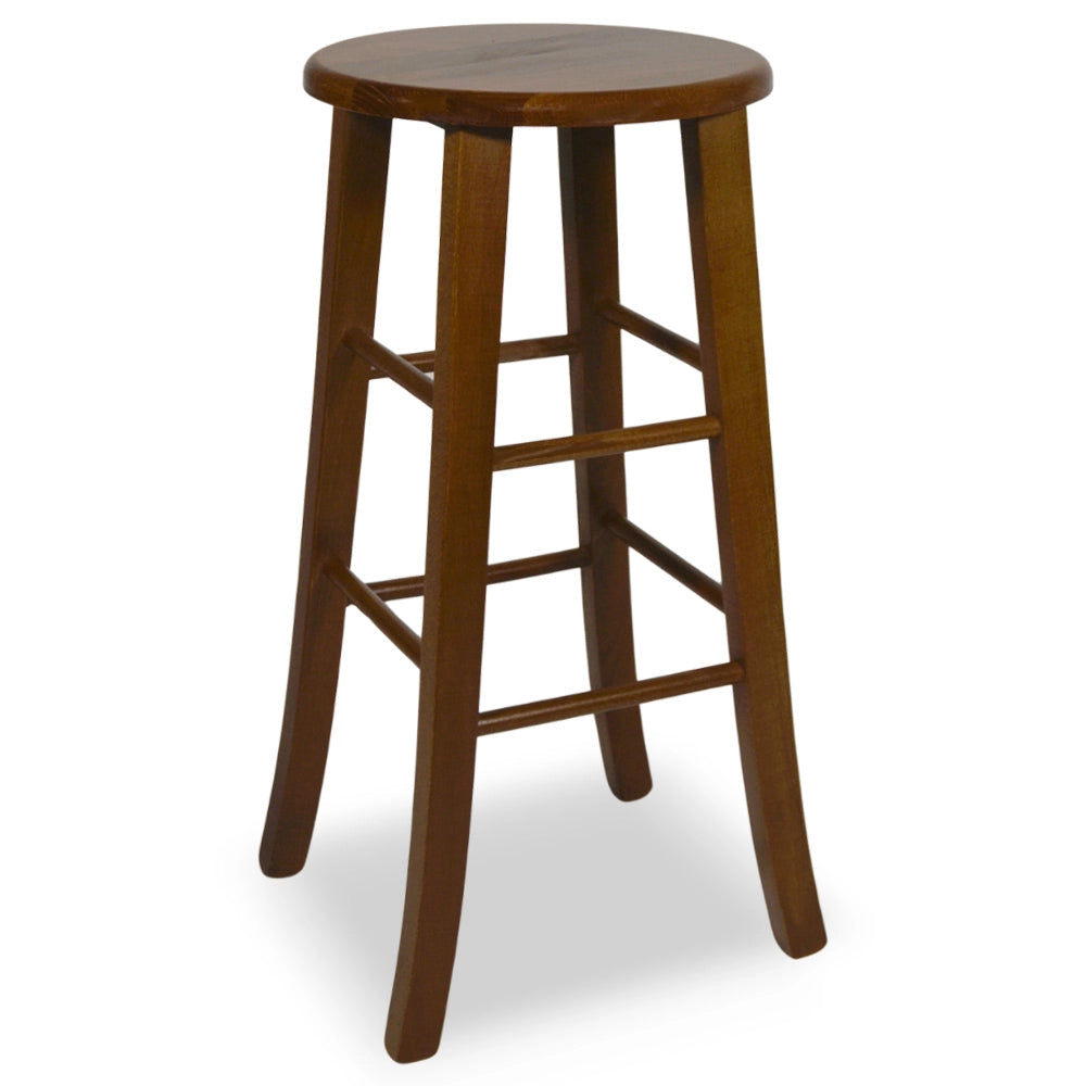 Sgabello Bar Legno Massello Noce Scuro h 67 cm Seduta Tonda, Set 2 Pezzi