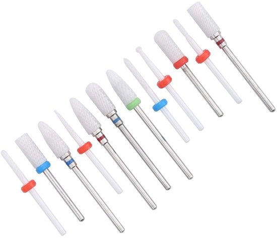 Set di 12 pezzi per borchiere - Borchiere ceramica/inox - Rimozione efficace della pelle morta - Durezza elevata - Diametro di perforazione 3/32 pollici - Borchiere a punta di chiodo