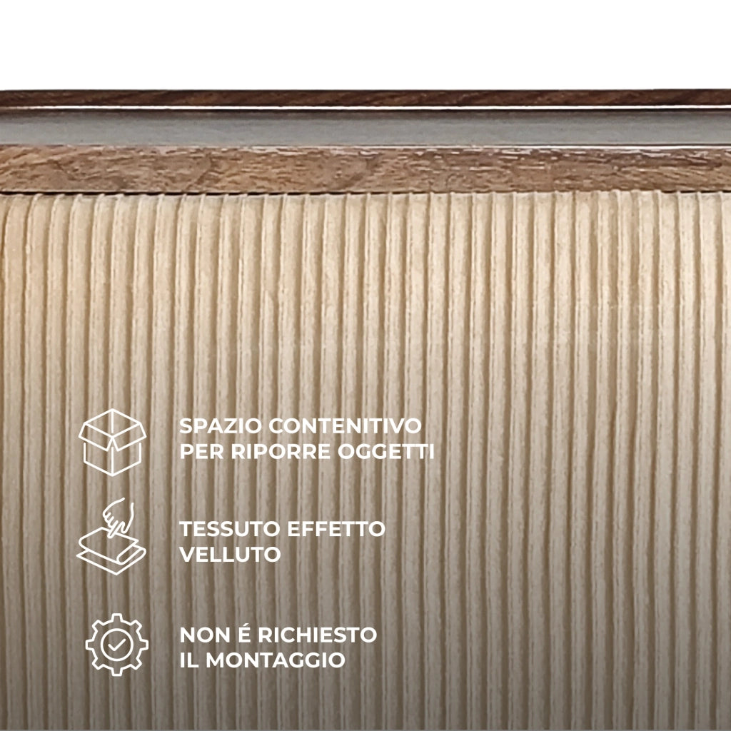 Set 3 Pouf Contenitore con Tavolino da Salotto Ovale in Velluto e Coperchio in Legno, 2 Pouf Interni Salvaspazio, Tavolino Contenitore Moderno, Seduta Imbottita Crema