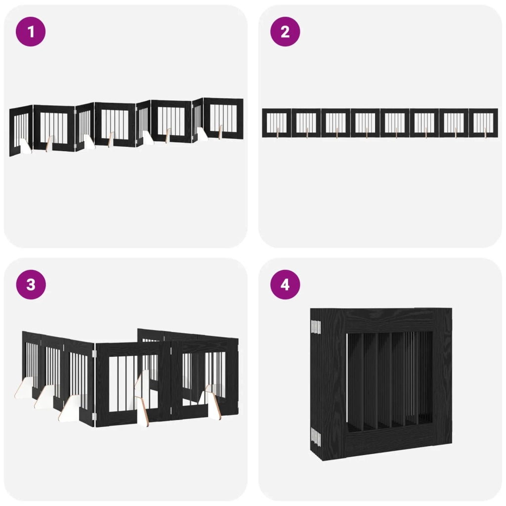 Cancello per cani pieghevole con supporti 8 pcs Rovere Nero 892163