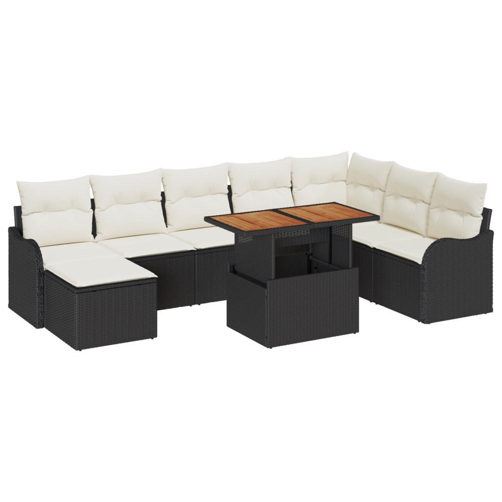 Set Divano da Giardino  9 Pezzi con Cuscini Rattan Polyrattan Nero