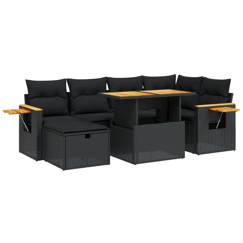 Set Divani da Giardino con Cuscini 7pz Nero Polyrattancod mxl 88946