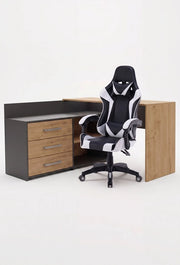 Set scrivania DANY angolare antracite e rovere artisan + poltrona REMUS bianco