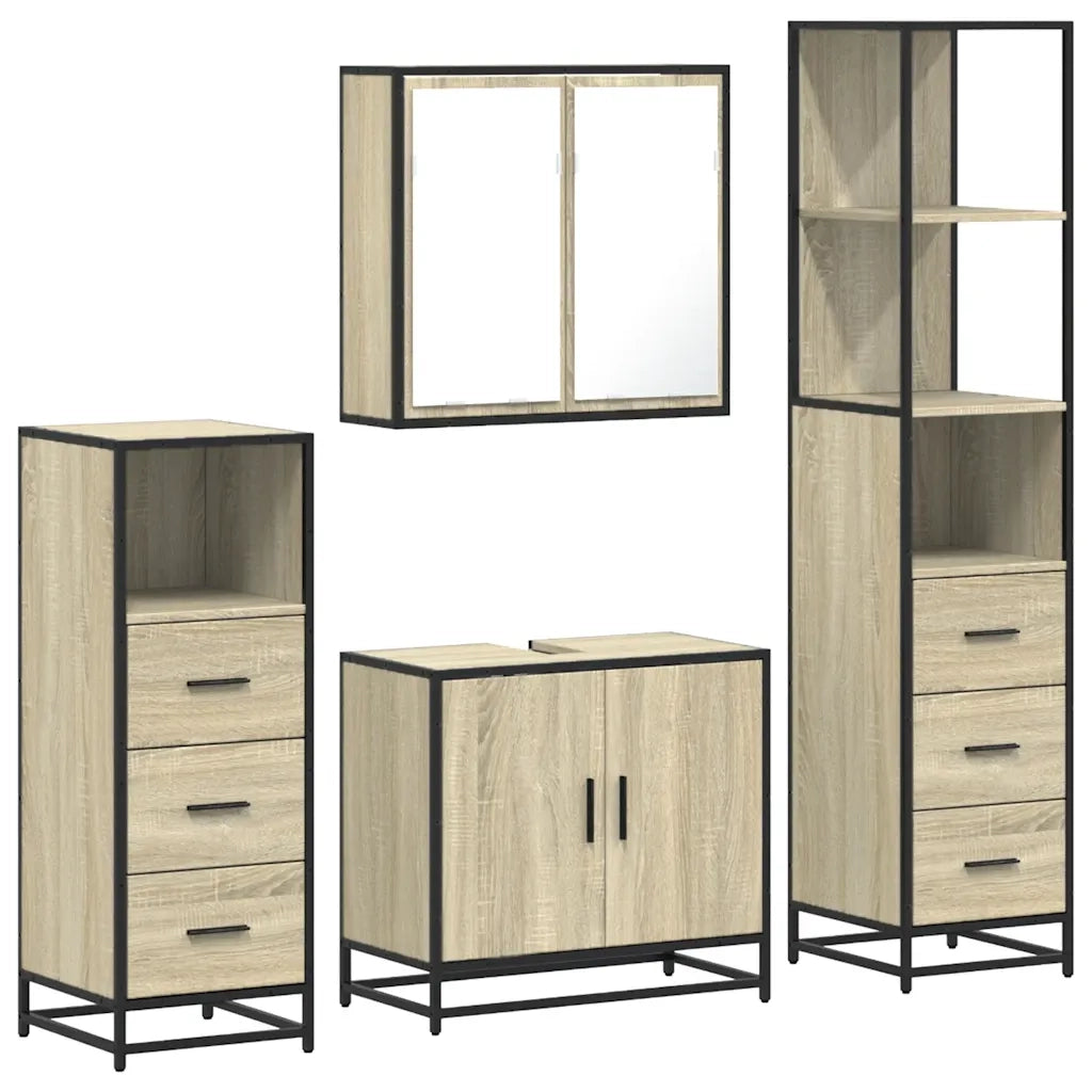 Set Mobili da Bagno 4 pz Rovere Sonoma in Legno Multistrato 3301246