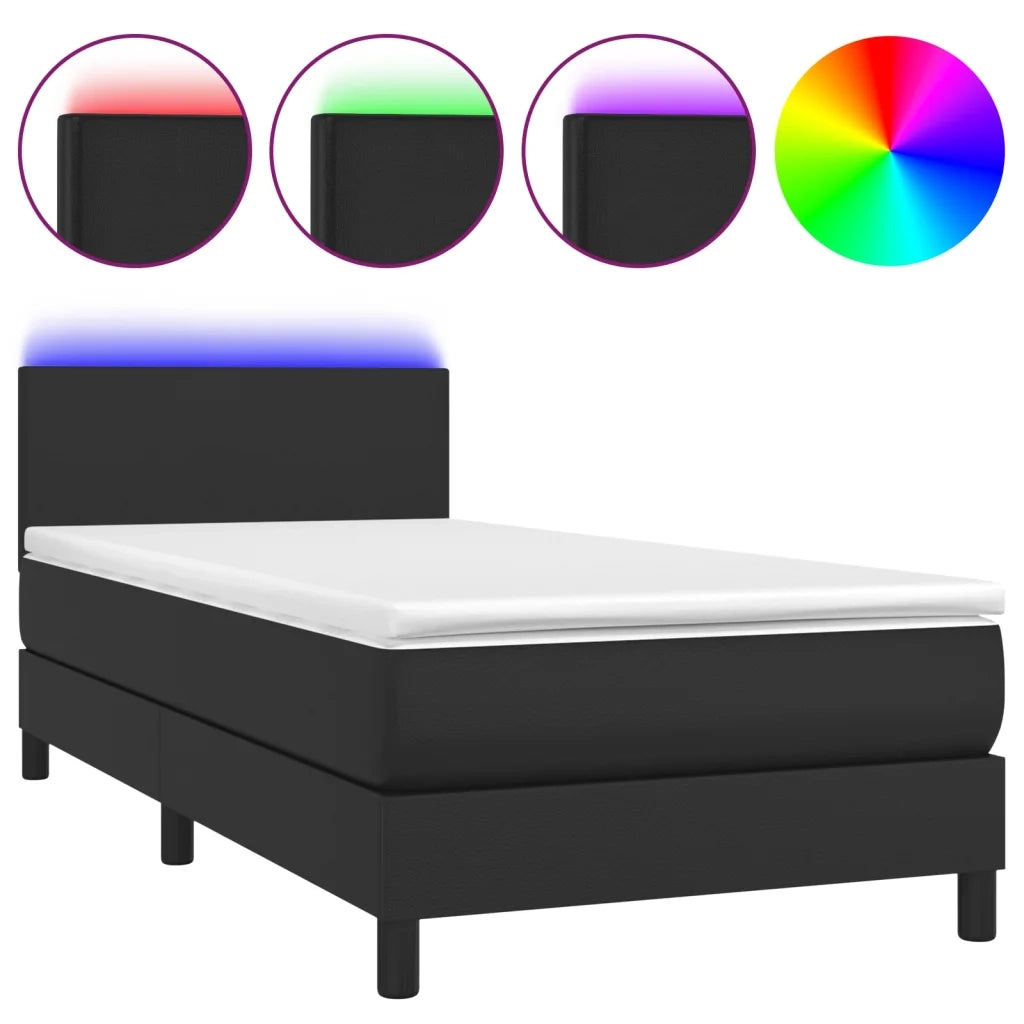 Giroletto a Molle con Materasso e LED Nero 90x190 cm Similpelle 3134075