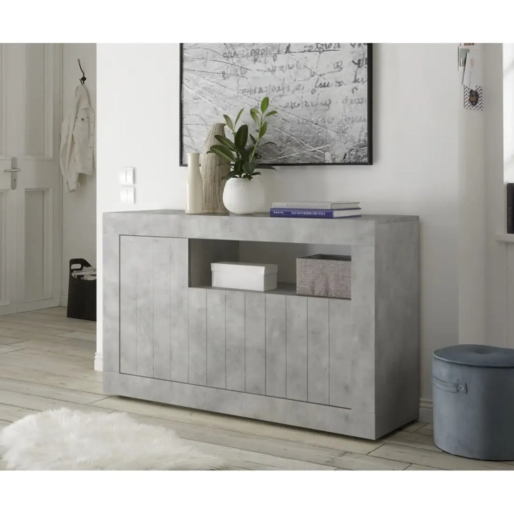 Buffet a 3 ante battenti in legno, colore cemento, collezione URBAN