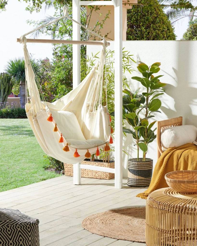 Sedia amaca sospesa Beige Cotone e Poliestere Altalena per interni all'aperto Stile Boho