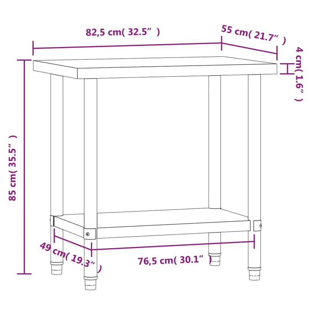 Tavolo da lavoro professionale da cucina 82,5 x 55 x 85 cm acciaio inox 02_0045407