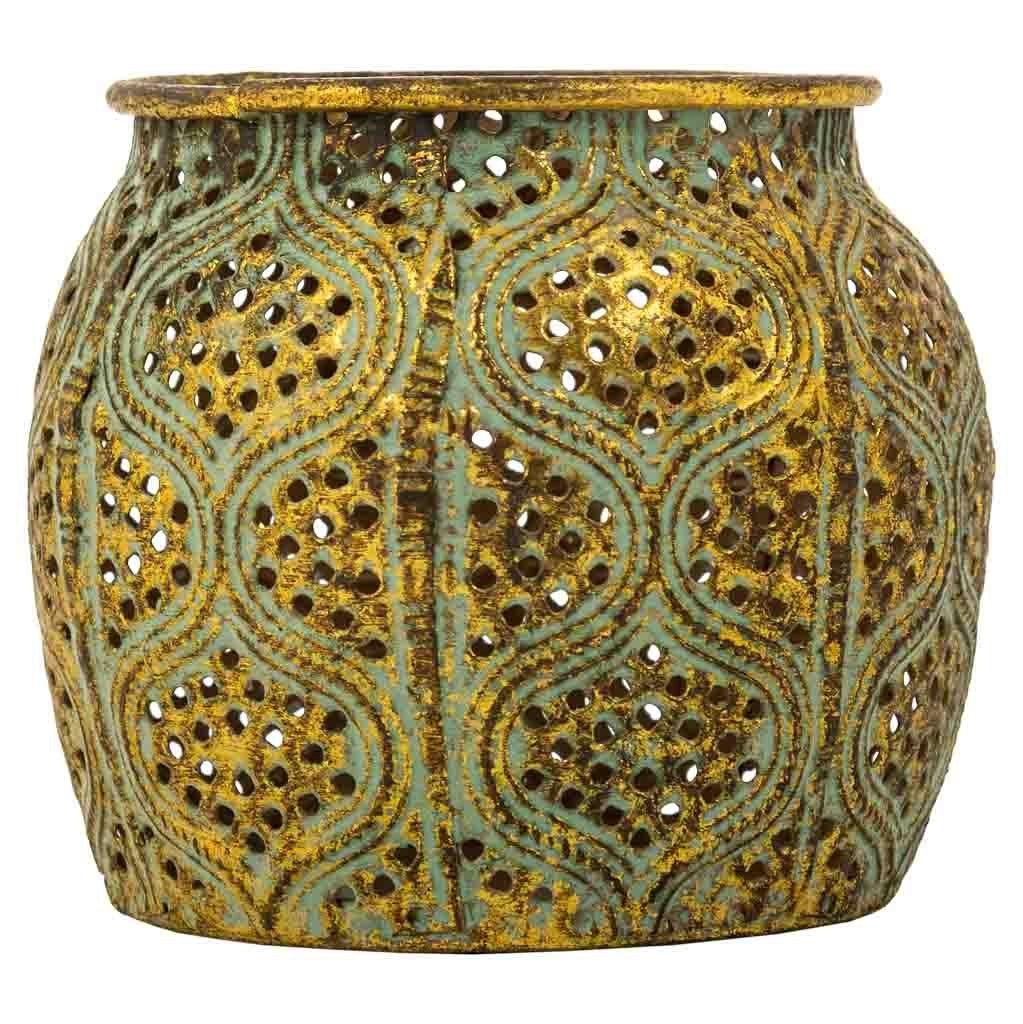Portacandele in metallo dorato 12,5x12,5x9,5h