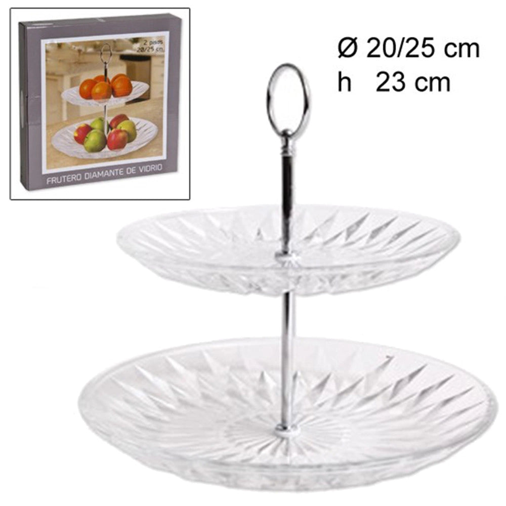 Trade Shop - Alzata Centro Tavola 2 Ripiani Livelli In Vetro Diamante Alzatina Vassoio Torte -