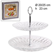 Trade Shop - Alzata Centro Tavola 2 Ripiani Livelli In Vetro Diamante Alzatina Vassoio Torte -