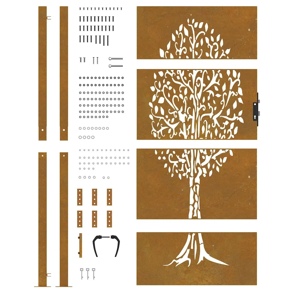 Cancello da giardino 100x175 cm in acciaio Corten con design ad albero 153218