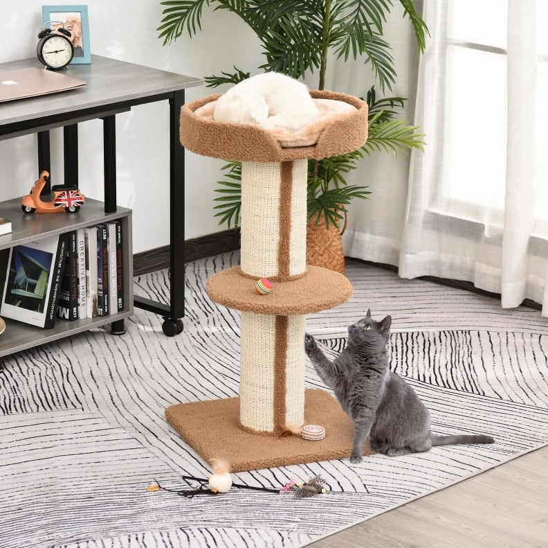 Tiragraffi per gatti a più livelli con sisal e piattaforme, 91 cm