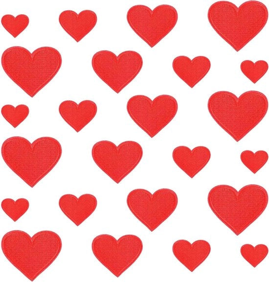 24 pezzi di cuore rosso opponibili a strappo - 4 misure - applicazione ricamata per abbigliamento - cuori mini adesivi a strappo