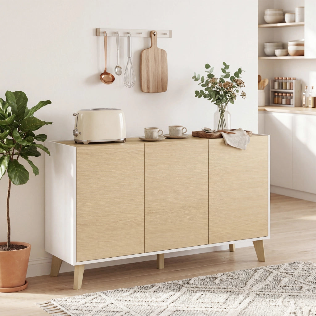 Armadio da cucina ¨C zephmum ¨C bianco e legno naturale 120x40x90