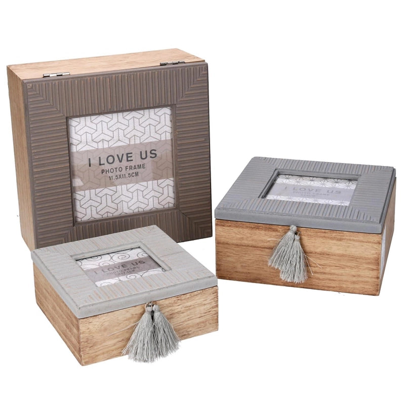 Scatola legno 1-3 grigio quadro cm 18x18h9