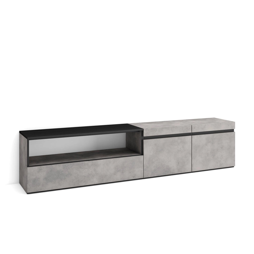 Mobile TV, 200x35x45cm, soggiorno, Per TV fino a 80", Mobile Soggiorno, grigio cemento RF2214