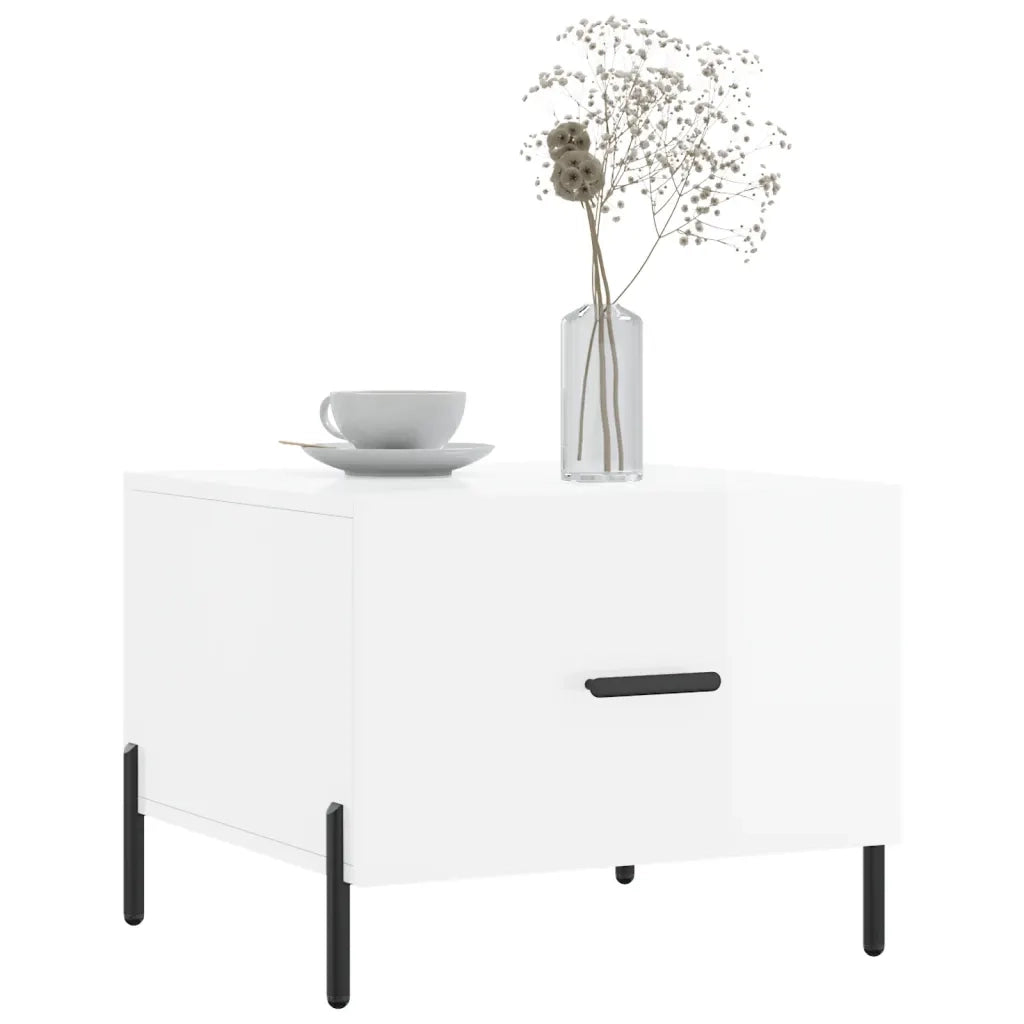 Tavolini Salotto 2pz Bianco Lucido 50x50x40cm Legno Multistrato 829417