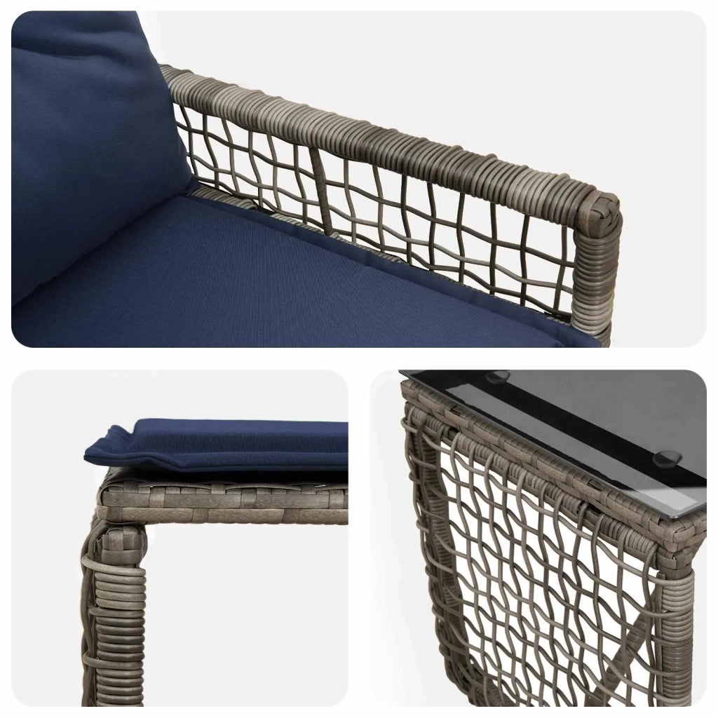 Set di Mobili da Esterno con cuscino 5 pcs Grigio e Blu Navy