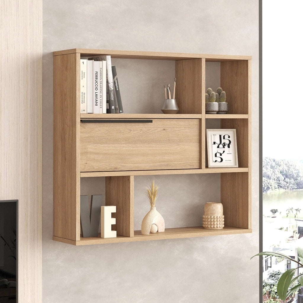 Roiate, Mensola 5 Ripiani, 90x22x81h cm Marrone Rovere