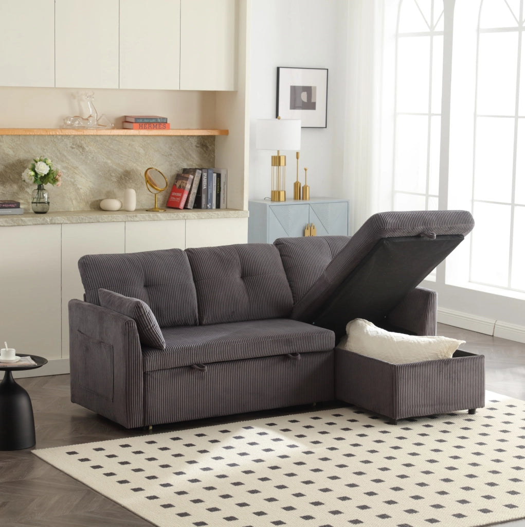 DIVANO LETTO Modulare Angolare 206x108x66 cm Velluto a Coste Grigio Scuro
