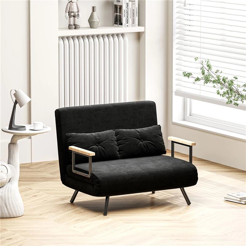 DIVANO LETTO 3 IN 1 IN TESSUTO EFFETTO VELLUTO CON SCHIENALE REGOLABILE E 2 CUSCINI 102X73X81 CM NERO