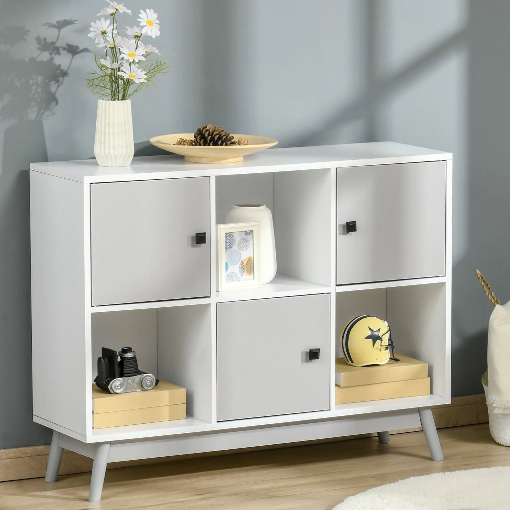 Cassettiera a 3 ante con ripiani aperti ¨C zephmum ¨C 96x30x75 cm bianco grigio