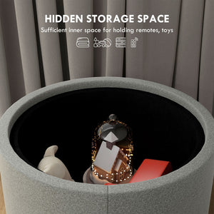 Pouf Contenitore Effetto Lino da 120 kg max 56x56x42 cm con Vassoio a Ribalta in MDF Grigio