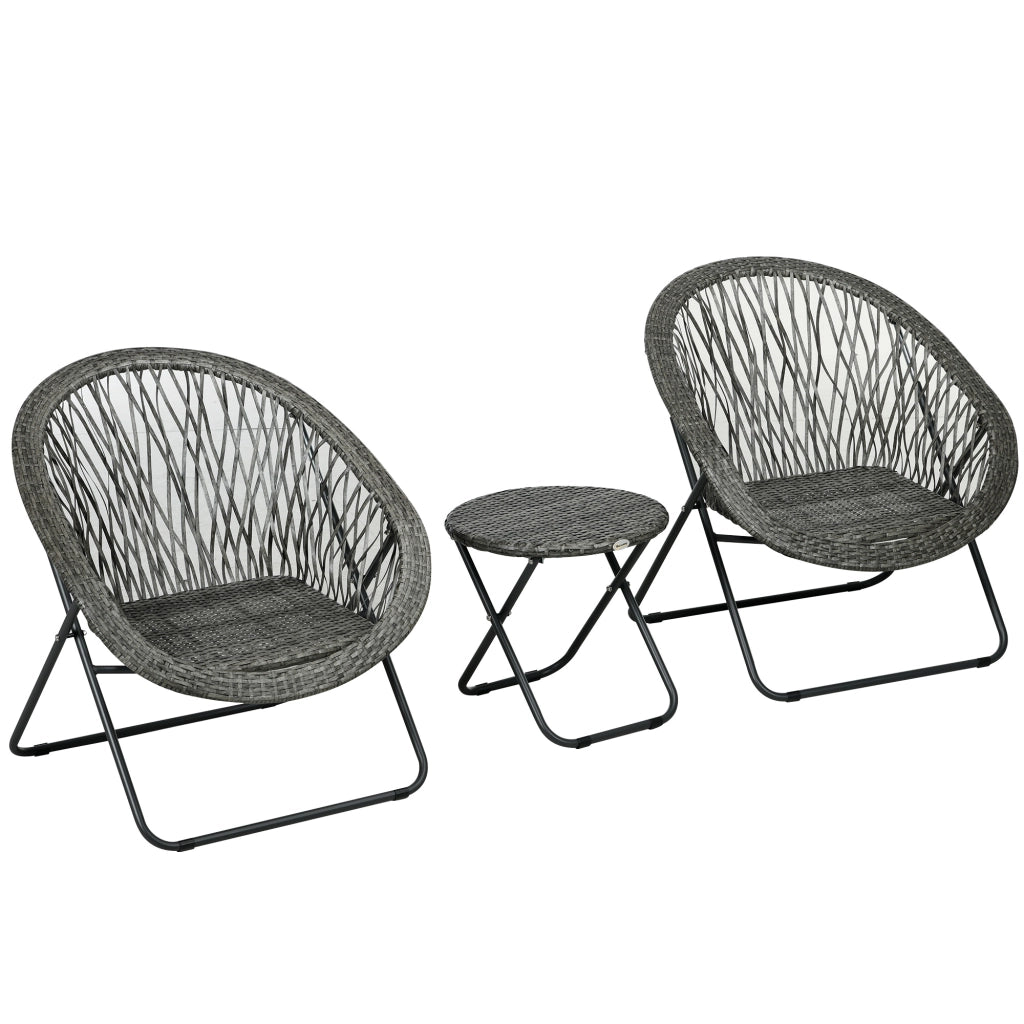 Set tavolo e sedie da giardino in resina pieghevole per 2 persone ¨C zephmum ¨C grigio