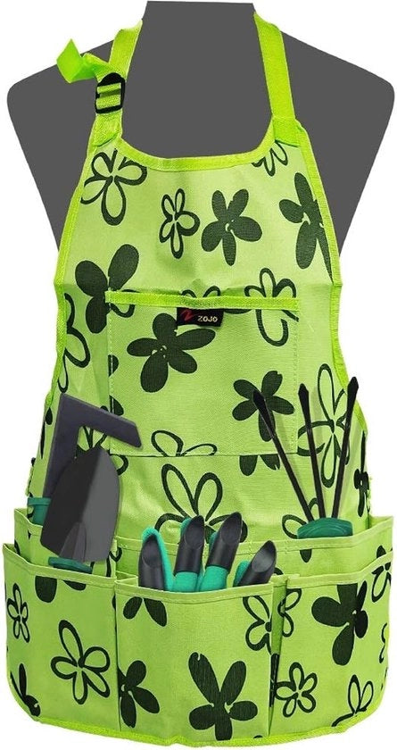 Schort Oxford per giardinaggio con molte tasche, versatile con stampa verde per cucina, giardinaggio, fai da te 61 x 60 cm