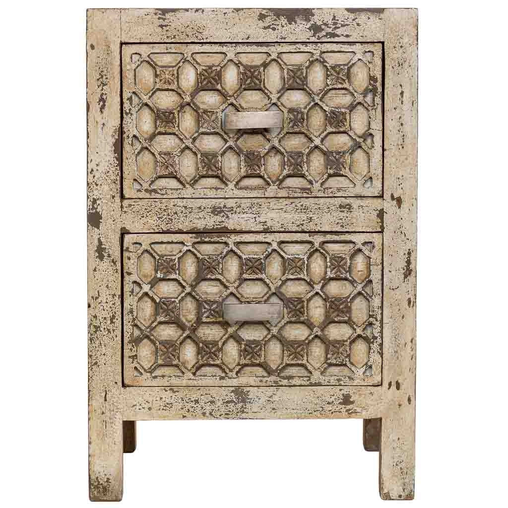 Comodino in legno fatto a mano, Beige, 45x35x60h cm
