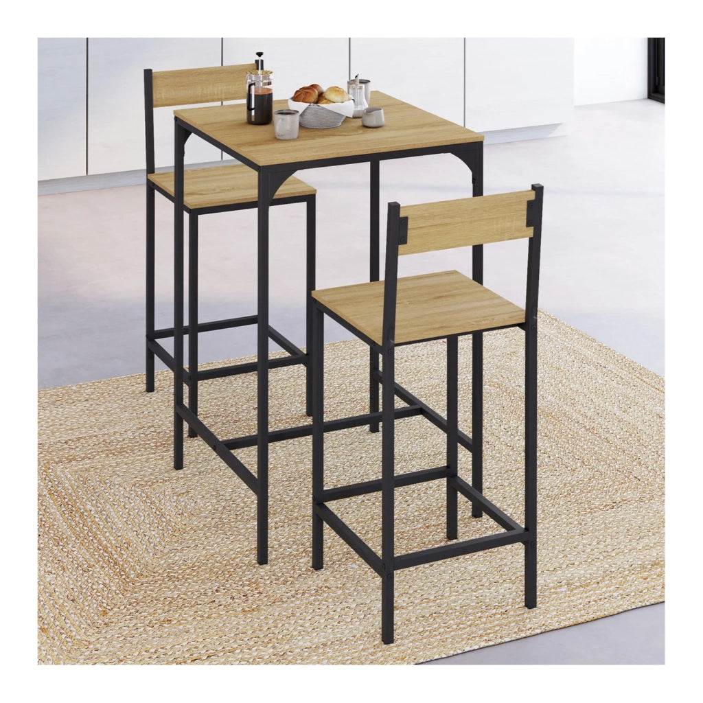IDMarket - DETROIT Tavolo da bar quadrato da 60 cm e set di 2 sedie da bar di design industriale