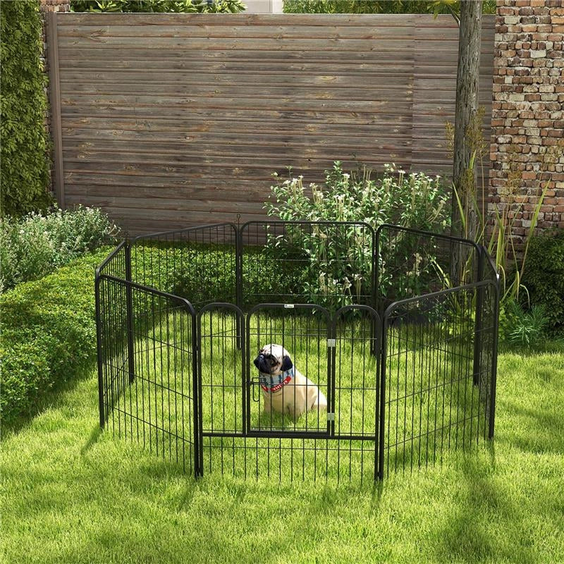 RECINTO PER CANI E PER CUCCIOLI, RECINTO MODULARE PER CANI DA INTERNO ED ESTERNO IN METALLO E ACCIAIO 8 PANNELLI 79X79CM